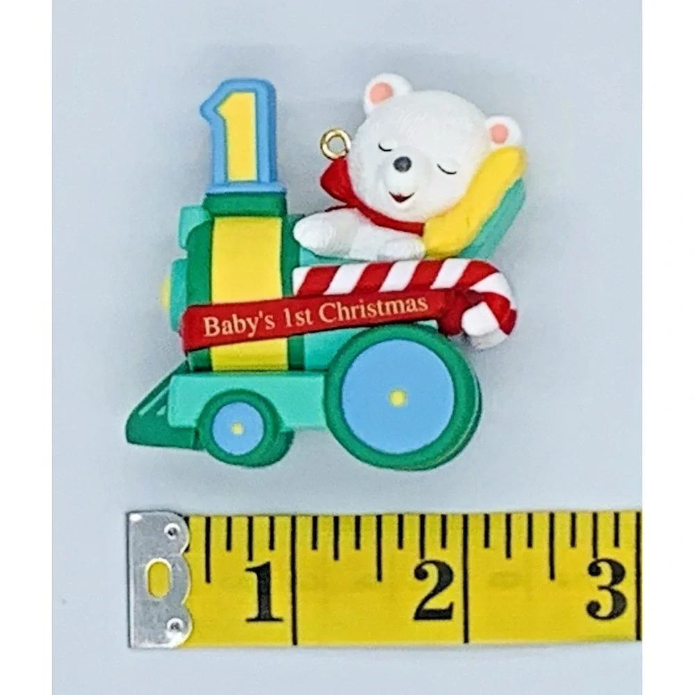 VTG Baby's 1st Christmas Hallmark Ornament 2001 Bear Peppermint Express Train‎